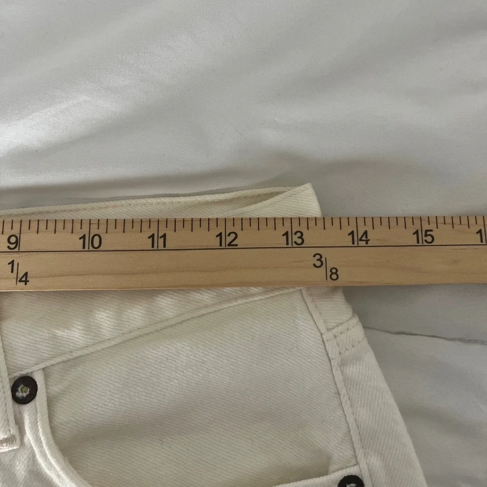 AGOLDE Parker‎ High Rise Cut Off Denim Shorts Cream Off White Raw Hem Size 27